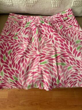 Bright Pink & Green Leaf-Print Skater Skirt